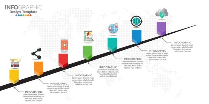 Infographics timeline design template with icons and text label. vector