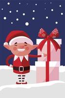 merry christmas little elf with gift boxes in the snow vector