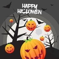 Happy halloween background template with pumpkin  and moon