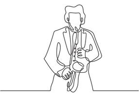 Saxophonist one line drawing of jazz music player vector