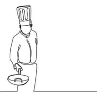 Chef cooking continuous one line drawing vector