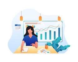 Flat Illustration of Woman working on laptop on the project business vector