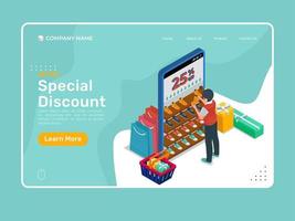 Special discount illustration page. online shop landing page template. vector