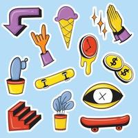 Colorful hand drawn cute stickers vector