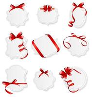 Card with Red Ribbon and Bow Set. Vector illustration