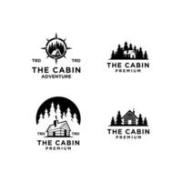 set collection premium wooden cabin and mountain pine forest vector