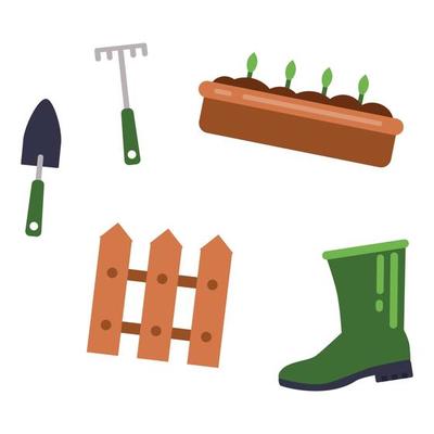 Flat gardening icons stickers set illustration collection tools