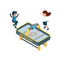 Game zone concept game center kids room with playing game machines arcade simulator racer hockey shooting range isometric location vector