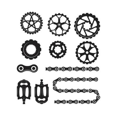 Gears chains wheels other different parts bicycle bike pedal elements cycle biking