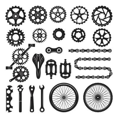 Gears chains wheels other different parts bicycle bike pedal elements cycle biking