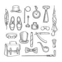 Conjunto de siluetas de accesorios de ropa de caballero vector