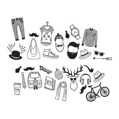 Hipster doodle icons card template illustration