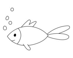 Sea fish hand-drawn. Fish drawn with a black outline isolated on a white background vector