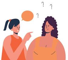 dos mujeres están hablando entre sí. discusión de chismes, noticias entre amigos. charla vector