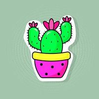 Bright potted cactus sticker in the style of 80s pop art. vector