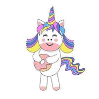 Cute unicorn with donut. vector