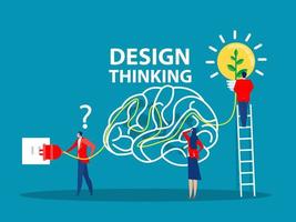 Design thinking concept. Generating and implementing business innovations. Busuness idea light bulb flat cartoon design. Vector illustration