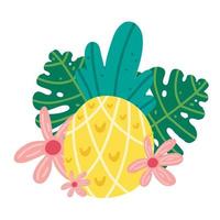 tropical exotic pineapple with flower vector