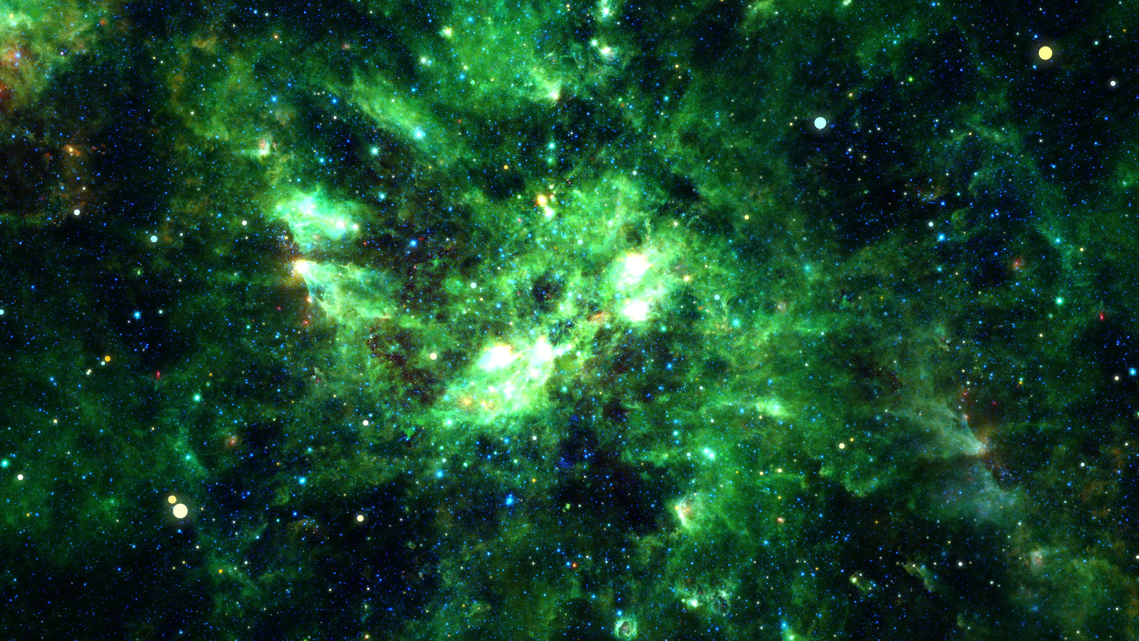 space travel through grunge dark green cloud Nebula galaxy