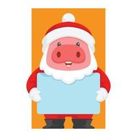 santa claus pig mascot logo holding blank board vector illustration