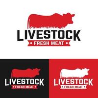 Livestock with Silhouette of Cow Logo Design Template vector