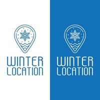 Pin de ubicación de nieve de invierno en plantilla de diseño de logotipo de estilo de línea simple vector