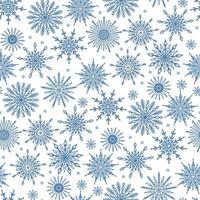 Cute festive winter season seamless pattern with various snowflake icons on white background. Frosty Christmas, New Year design texture. vector