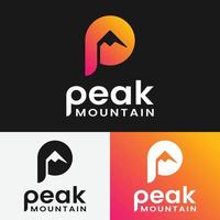Letter Initial P with Peak Mountain Hill for Adventure Outdoor Hiking Camping Hunting Sport Gear Apparel Business Brand Simple Classic Unique Logo Design