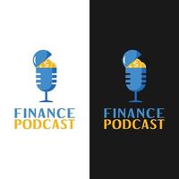 Moneda y micrófono para plantilla de diseño de logotipo de podcast financiero vector