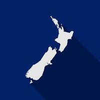 Map of New Zealand on Blue Background with long shadow vector