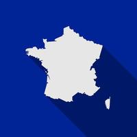 Mapa de Francia sobre fondo azul con sombra larga vector