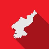 mapa de corea del norte sobre fondo rojo con una larga sombra vector