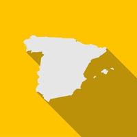 Vector Illustration of the Map of Spain on yellow Background with long shadow