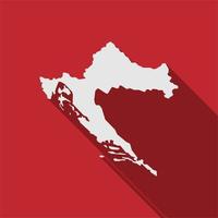 Map of Croatia on red Background with long shadow vector