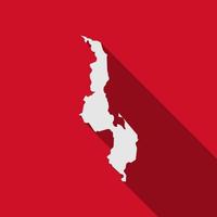 Map of Malawi on red Background with long shadow vector