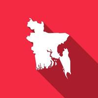 Mapa de Bangladesh sobre fondo rojo con una larga sombra vector