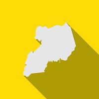 Map of Uganda on yellow Background with long shadow vector