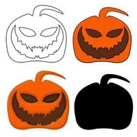 Colección de calabazas aterradoras dibujadas a mano aislada en una ilustración de vector de fondo blanco