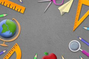Teaching stuff collection, School materials vector illustration set with a colored background in the middle