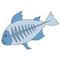 Hand drawn cute blue X-ray fish Animal vector illustration isolated in a white background,