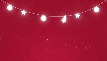Red Christmas background with shiny stars and bulbs vector illustration