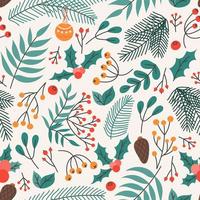 Christmas seamless pattern with berries, twigs and cones vector