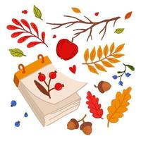 Cozy autumn elements. Loose-leaf calendar. Forest elements set. vector