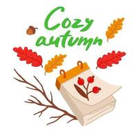 Handwritten lettering. Cozy Autumn. Autumn elements. vector