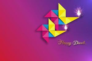 Happy Diwali Festival of Lights Celebration colorful template in Origami paper Graphic design of Indian Diya Oil Lamps, Modern Flat Design. Vector banner art style, gradient color background