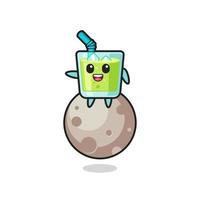 illustration of melon juice cartoon sitting on the moon vector