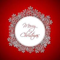 Merry Christmas greeting card with snowflakes. Christmas red background. Simple vector illustration