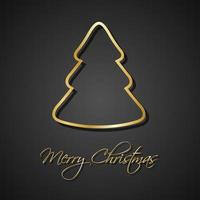 Modern golden Christmas tree on black background. Holiday greeting card with merry Christmas sign vector