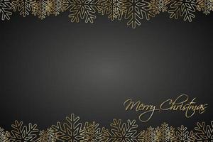 Christmas black background lined golden snowflakes. Simple holiday card. Merry Christmas vector