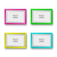 Realistic picture frames in neon colors isolated on white background with blank space for your photo, pink, green, yellow and cyan picture frames vector